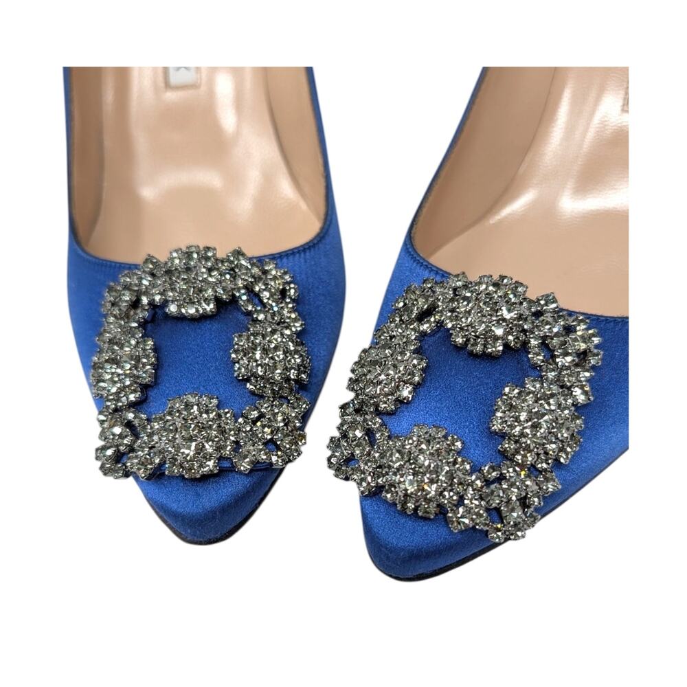 Manolo Blahnik Hangisi 70 Crystal Embellished Pump Heel Cobalt Blue Satin 36 - Picture 2 of 12
